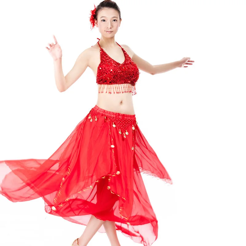 Red BELLYQUEEN 2 шт./компл. 15 цветов сцены Восточный танец Одежда для танцев Индийский платье практика костюмы - Цвет: Red