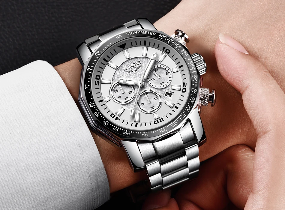 Relojes Hombre LIGE, мужские часы, Лидирующий бренд, Роскошные, 24 часа, дата, деловые кварцевые часы, мужские полностью стальные, большой циферблат, водонепроницаемые часы