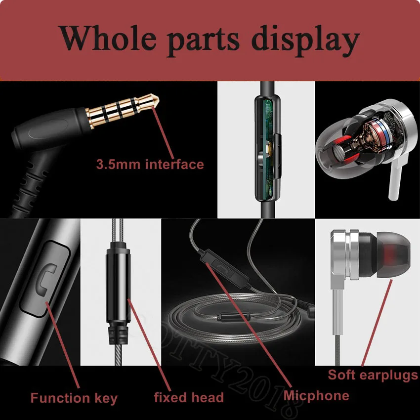 Funelego New Earplugs Earphone With MIC Use For Apple Android Smart Phone F23 Model Stereo Heavy Bass MP3 HD Metal Case | Электроника
