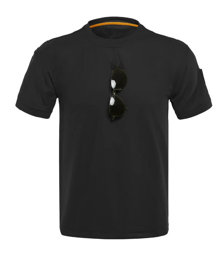 O-neck Black 4XL большой размер Мужская Спортивная быстросохнущая футболка Летняя тренировочная тонкая футболка с отворотом и круглым вырезом Военная Униформа тактическая футболка - Цвет: O-neck Black