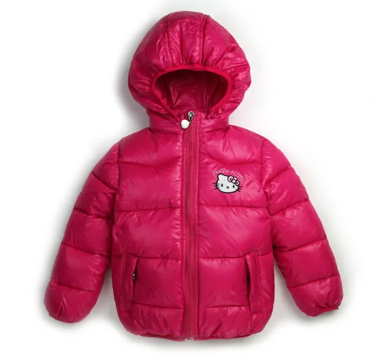 rose red От 2 до 6 лет г., модные зимние куртки для девочек с принтом «hello kitty» детские пальто с капюшоном зимняя теплая верхняя одежда и пальто куртки с хлопковой подкладкой - Цвет: rose red
