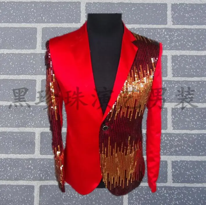 Black red men suits designs masculino homme terno stage costumes for singers men sequin blazer dance clothes jacket style dress