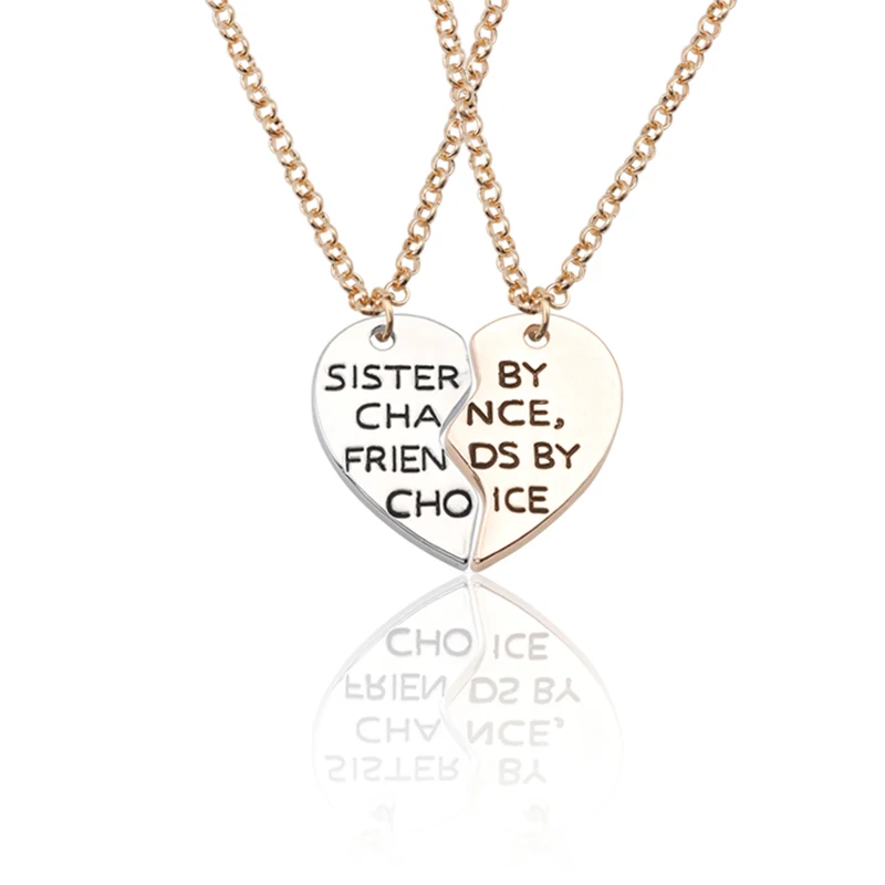 

BFF Trendy Best Friend Forever Necklace Jewelry For Women Broken Heart Pendant Letter "Sister By Chance,Friend By Choice" Choker