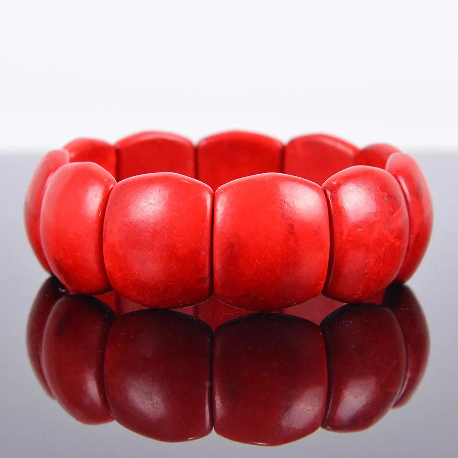 Белый красный синий эластичный браслет Howlite широкие браслеты с запястьем в форме
