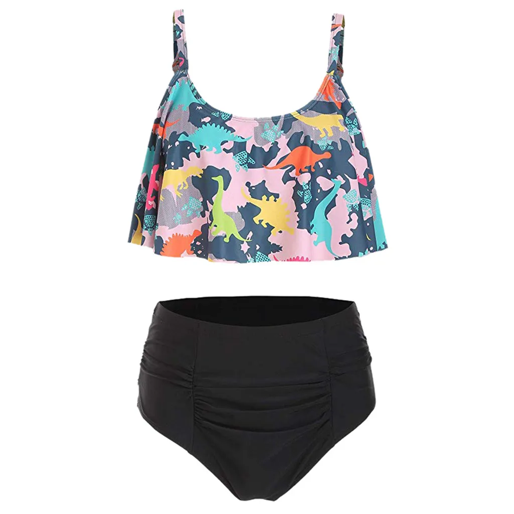2019 популярный женский комплект бикини купальник с высокой талией принтом