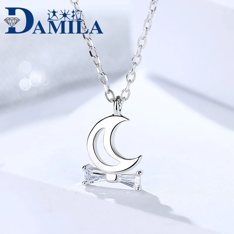 

Fashion S925 sterling silver cz Moon pendant necklace for women Crystal pendants necklace jewelry anniversary Engagment gift