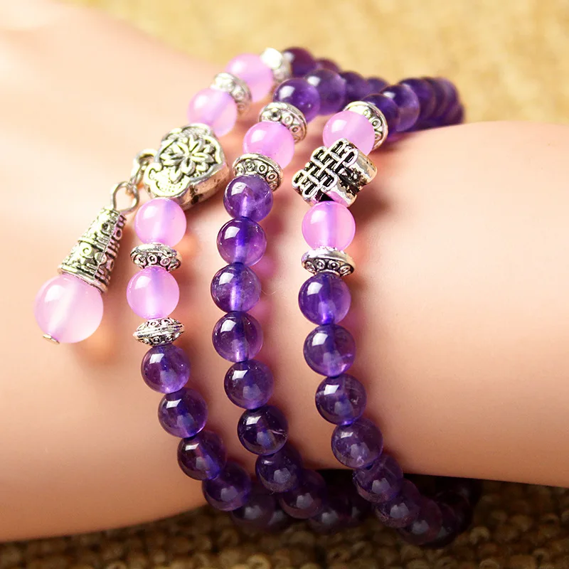

JoursNeige Natural Purple Crystal Bracelets Beads Size 6mm Crystal Lucky Women Girl Original Design Bracelet Multilayer Jewelry