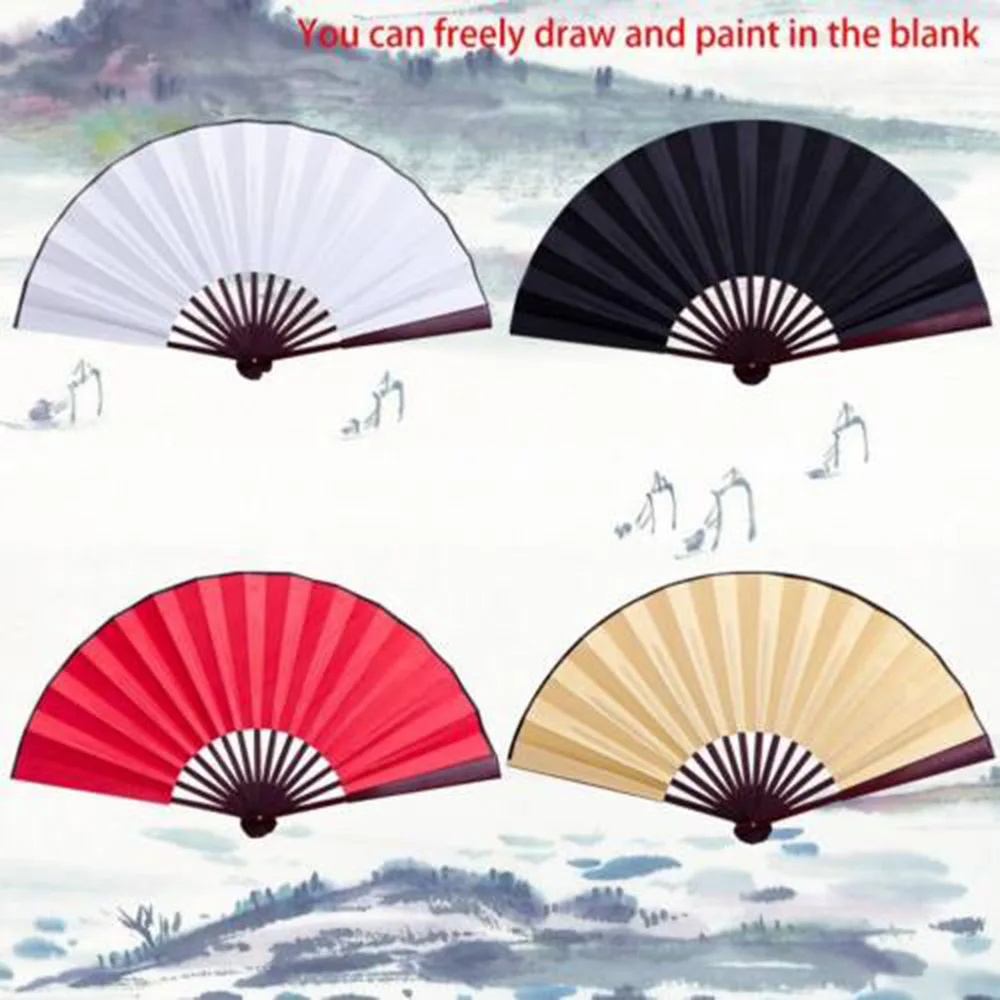 Ручной Веер в китайском стиле складной из бамбука шелка и ткани для свадебного