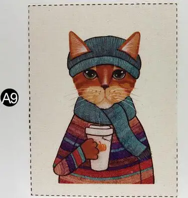 ZENGIA 14x18 см, ручная окрашенная ткань с рисунком кота для сумок, Лоскутная хлопковая декоративная холщовая ткань для сумок/картин/украшений - Цвет: H11-9