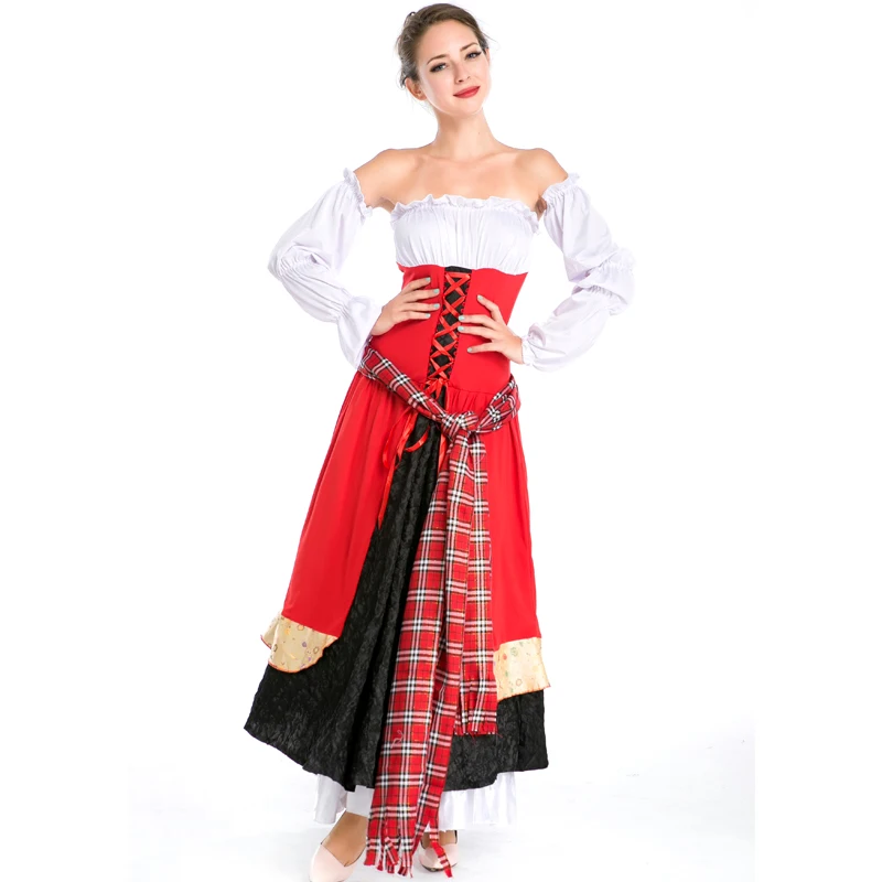 

Sexy Maid Halloween Cosplay Costume Red Strapless Long Dress Maid Lolita Fancy Dress Beer Girl Maid Costume for Women A158725