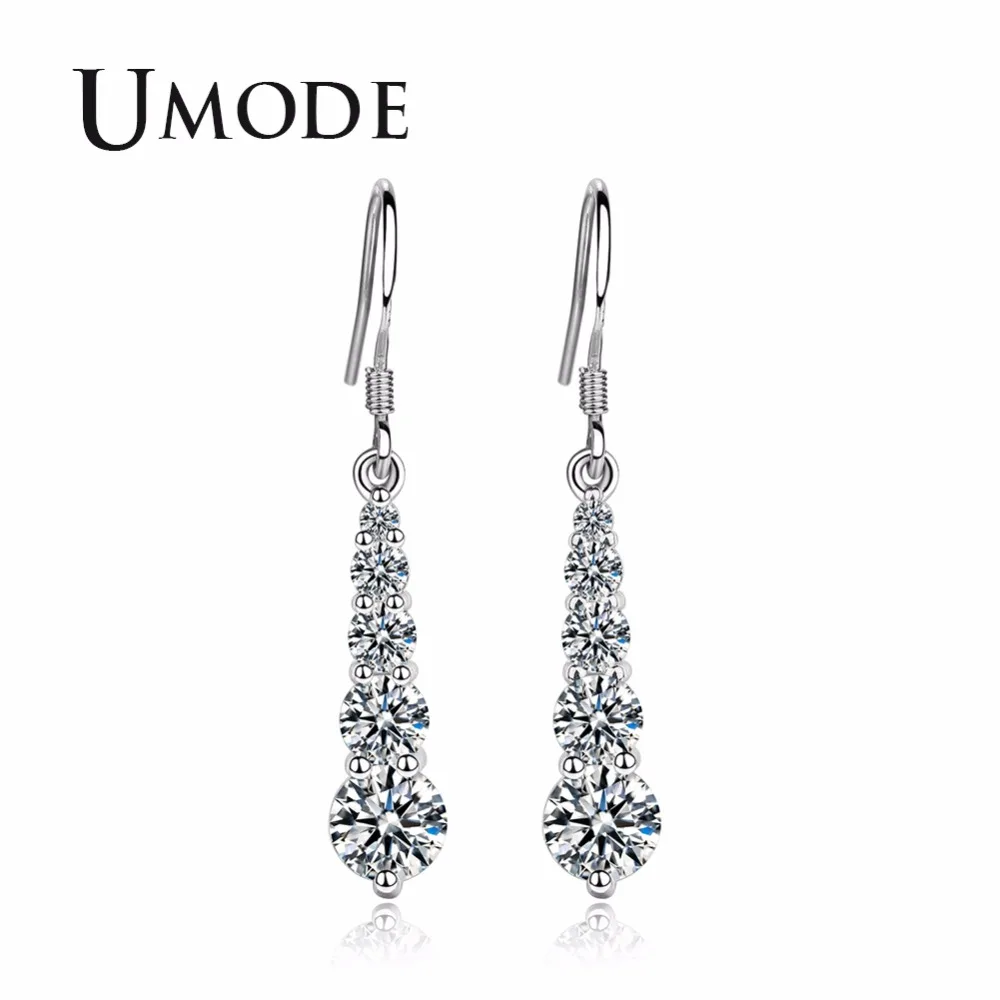 UMODE, корейские серьги в форме капель воды, посеребренные длинные висячие серьги для женщин, женские круглые модные циркониевые серьги с кристаллами, ушные крючки UE0419
