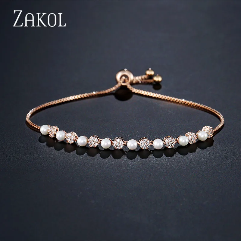 Rose Gold 57 ZAKOL новые модные регулируемые браслеты для женщин свадебный браслет с кристаллами очаровательные женские вечерние ювелирные изделия подарок другу FSBP2057 - Окраска металла: Rose Gold 57