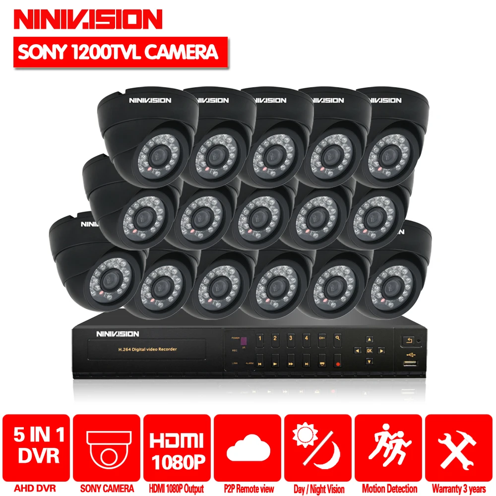 Домашний 16 канальный AHD 1080P 1080N CCTV DVR NVR с шт. Sony 720P 1200tvl IR Cut Dome Black camera dvr kit канальная