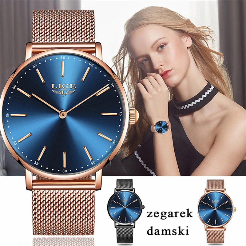 LIGE женские часы Топ бренд класса люкс Модные Простые ультра тонкие кварцевые