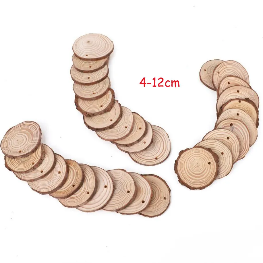 5 шт. ломтиков натурального дерева круглые круги необработанные с отверстиями