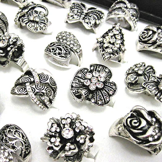 20 шт смешанные стильные чешские Стразы античные посеребренные винтажные кольца