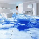 Обои для пола на заказ с изображением голубого неба белых облаков для гостиной, ванной комнаты, 3D HD наклейки для пола, настенные самоклеящиеся обои, водонепроницаемые