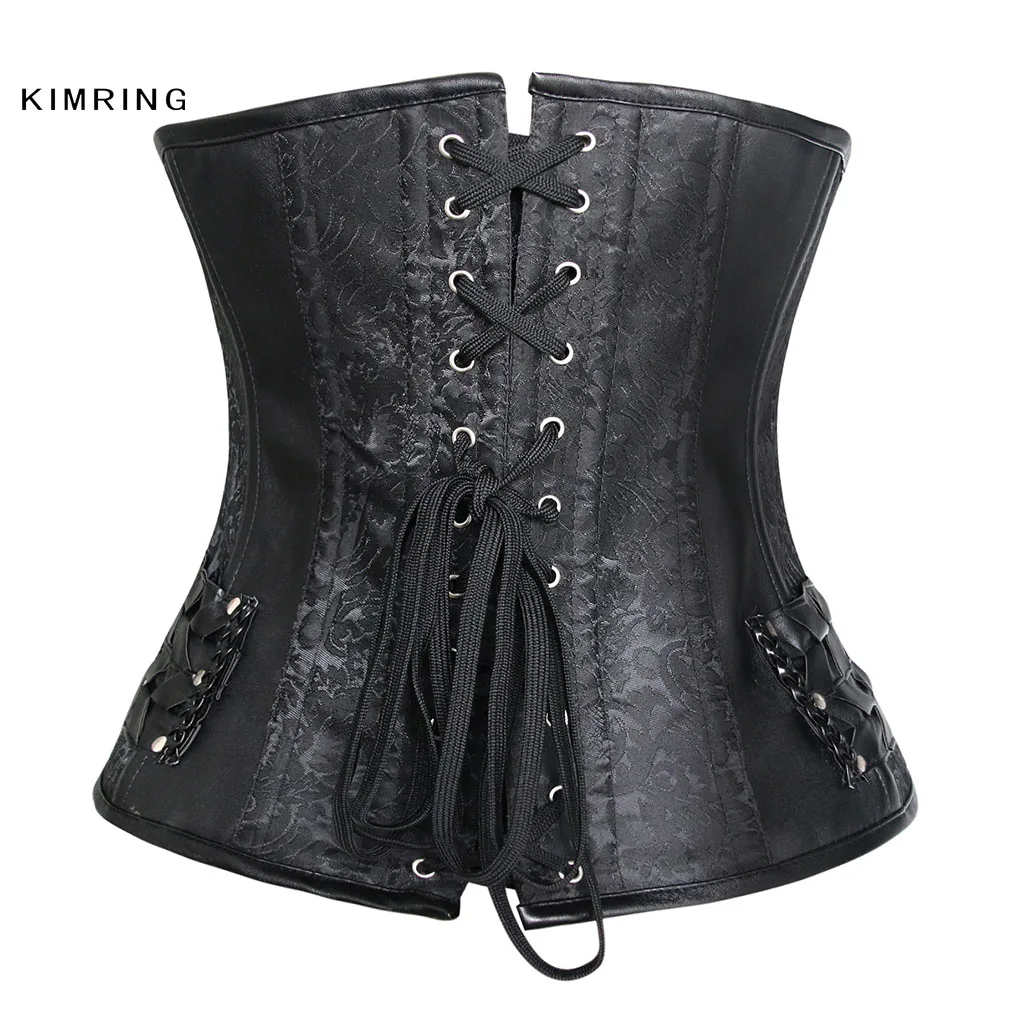 Kimring Sexy Steampunk Steel Boned Artificial Leather Corsets Bustier Underbust Corset Waist Trainer Hourglass Figure Corselet | Женская