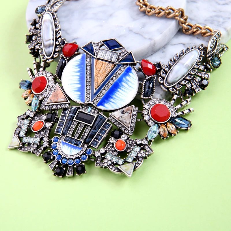 Женское винтажное ожерелье из натурального камня с разноцветной эмалью|collier