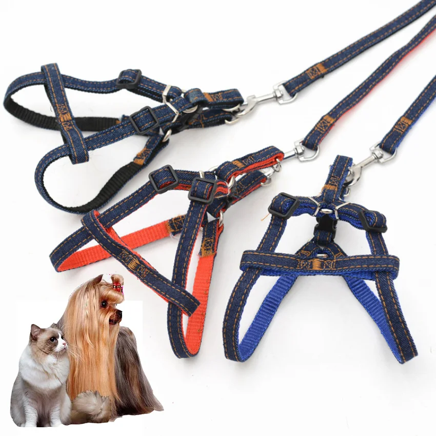

Double Layer Denim Fabric Jean Collar Harness Leashes Pet Harness Set Lead Leash Training Walking Belt Dog Safely Leashes