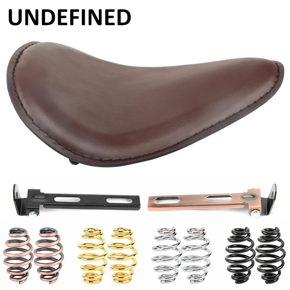 Brown Leather 3&quot Springs Solo Seat Bracket Mount Torsion Swivel Softail Cafe Racer for Harley Honda Sportster Bobber Custom |