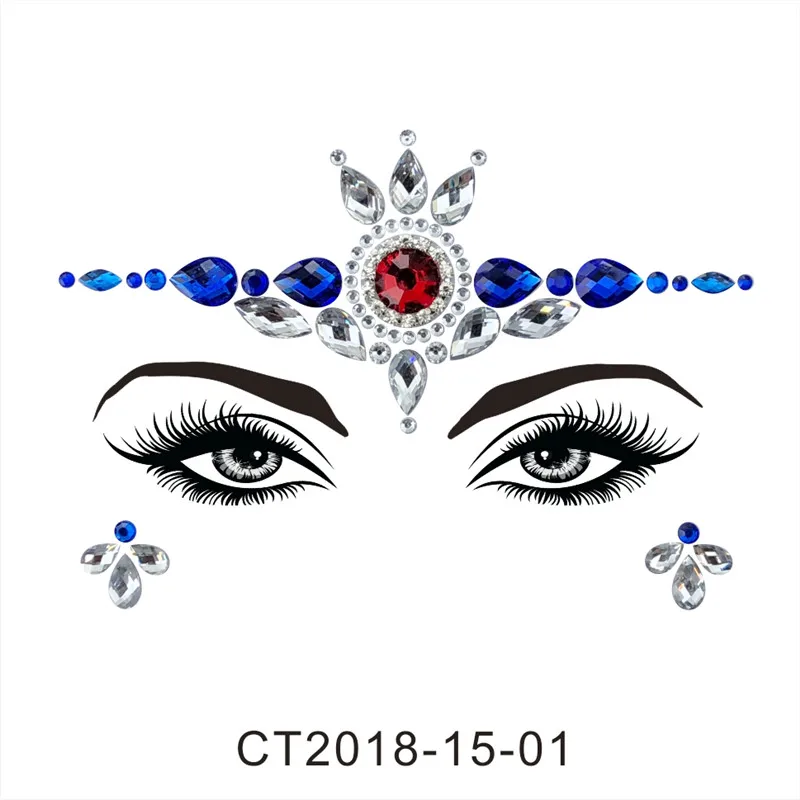 CT1501 Клей для лица, драгоценные камни, стразы, временная татуировка, драгоценности, праздничные Вечерние Блестки для тела, вспышка, Временные татуировки, наклейка, набор для макияжа - Цвет: CT1501