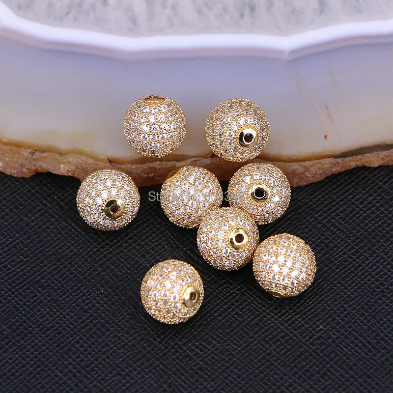 10 шт. круглые бусины с фианитом 12 мм отверстие 2 мм|micro pave|round beadsbeads jewelry making |