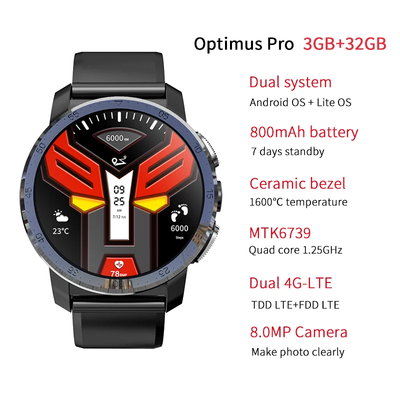 Смарт часы KOSPET Optimus Pro 3 ГБ 32 аккумулятор 800 мАч две системы 4G водонепроницаемые 8 0