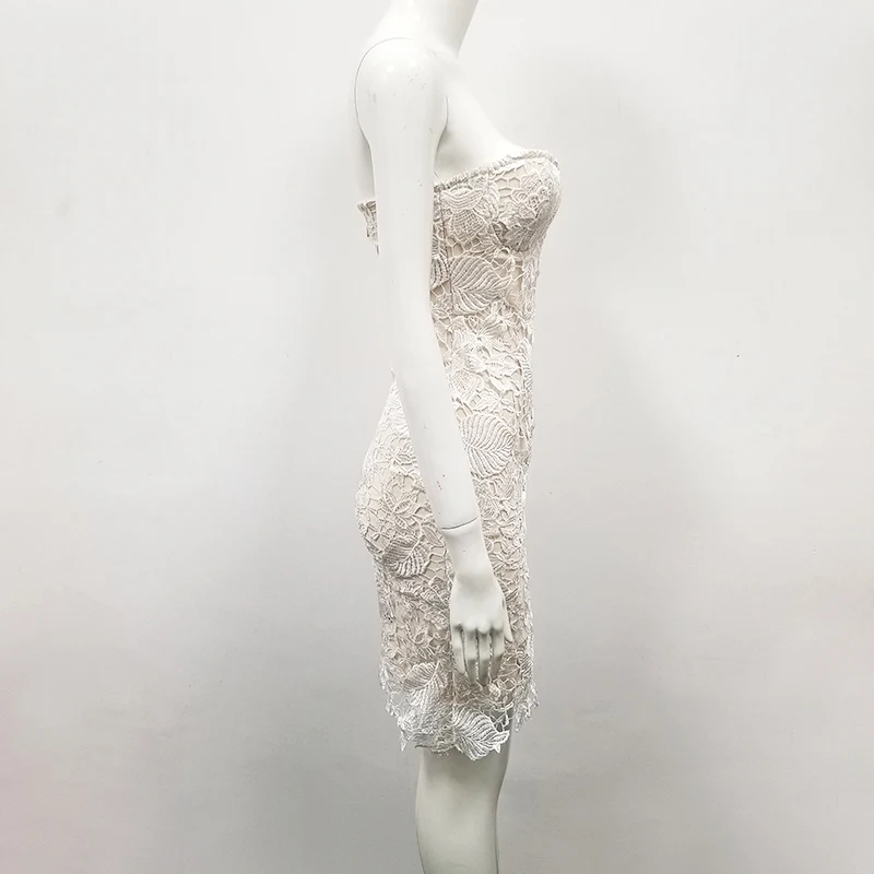 Женское облегающее платье без бретелек Белое Кружевное знаменитости оптовая