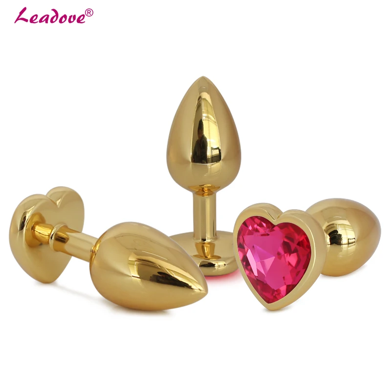Medium Size Heart Golden Shape Butt Toy Plug Stainless Steel Anal Insert Metal Crystal Jewels Sexy Stopper Sex Toys GS0314 | Красота и