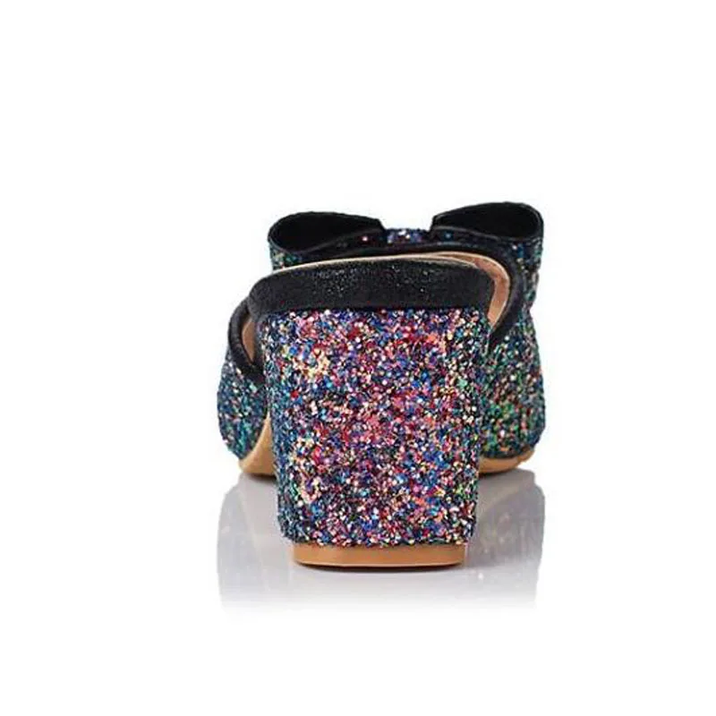 Женские мюли с открытым носком шлепанцы на высоком каблуке бантом сланцы летняя