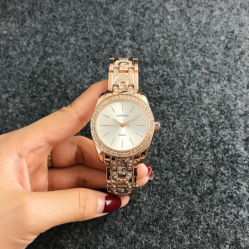 Новые роскошные женские кварцевые часы для девочек Полный Нержавеющая сталь