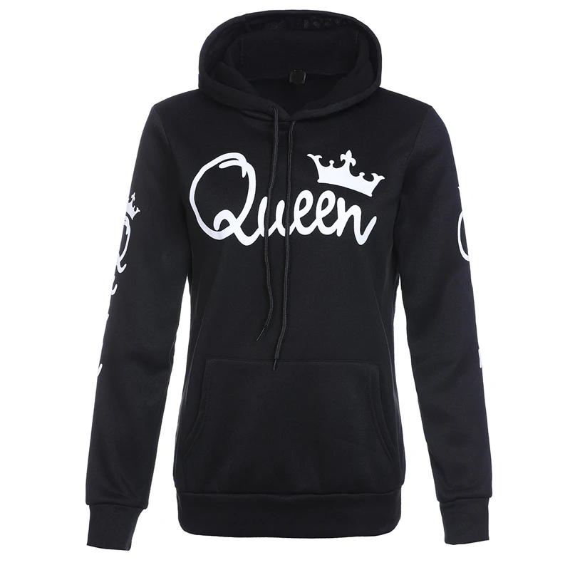 Женская толстовка с капюшоном длинным рукавом и принтом QUEEN KING Повседневная