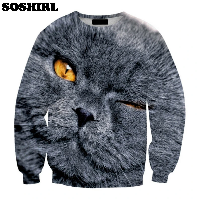 Новинка толстовка SOSHIRL в стиле Харадзюку с объемным принтом космического кота