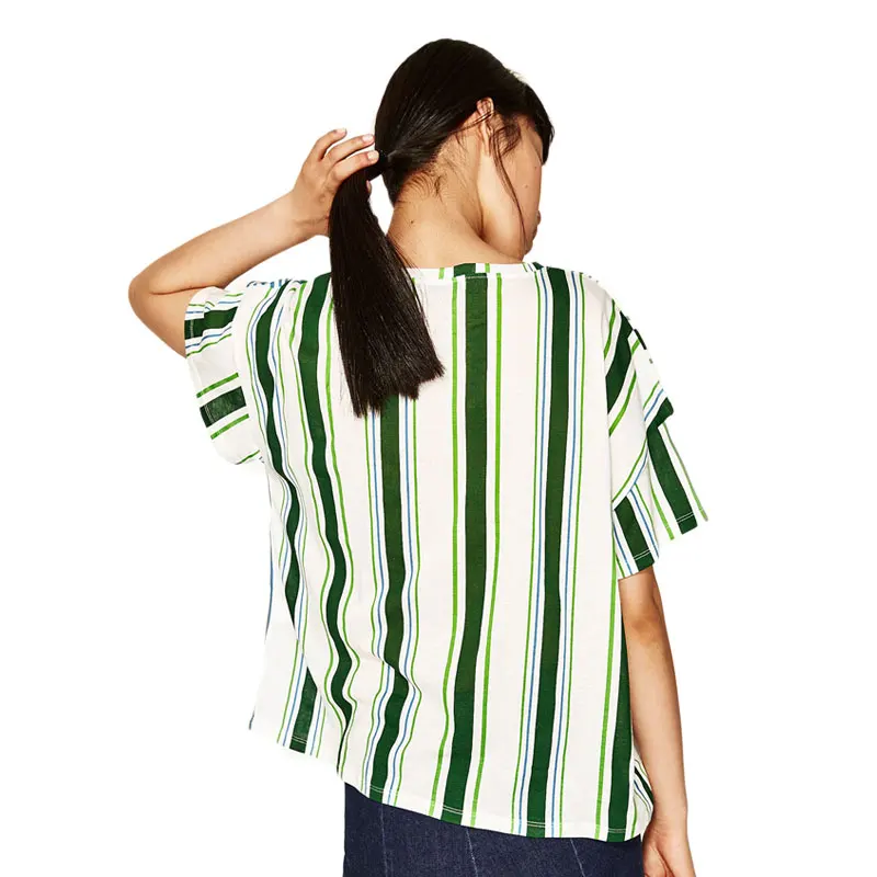 

New Elegant Striped Patchwork T-shirts Women Nice Summer Fashion Short Sleeve Shirts Women Vintage Loose Tops Female Ladies