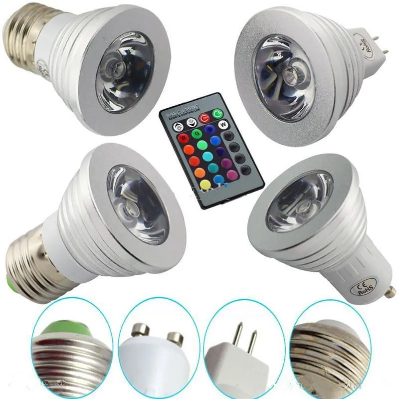 E14 E27 RGB светодиодный лампы 3W 16 Цвет сменная лампа Светодиодный точечный