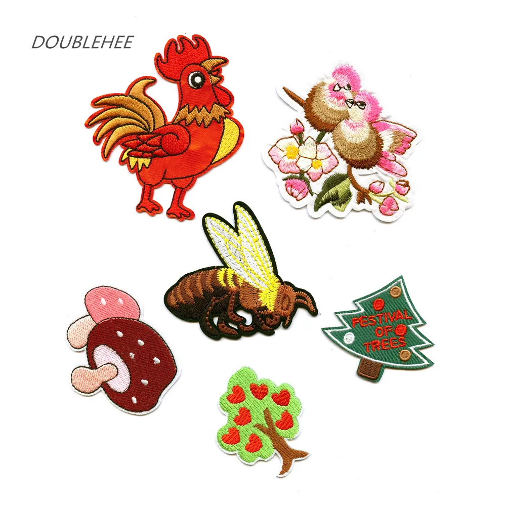 DOUBLEHEE Цветок Птица петух пчела дерево патч вышитые железные на патчи Вышивка