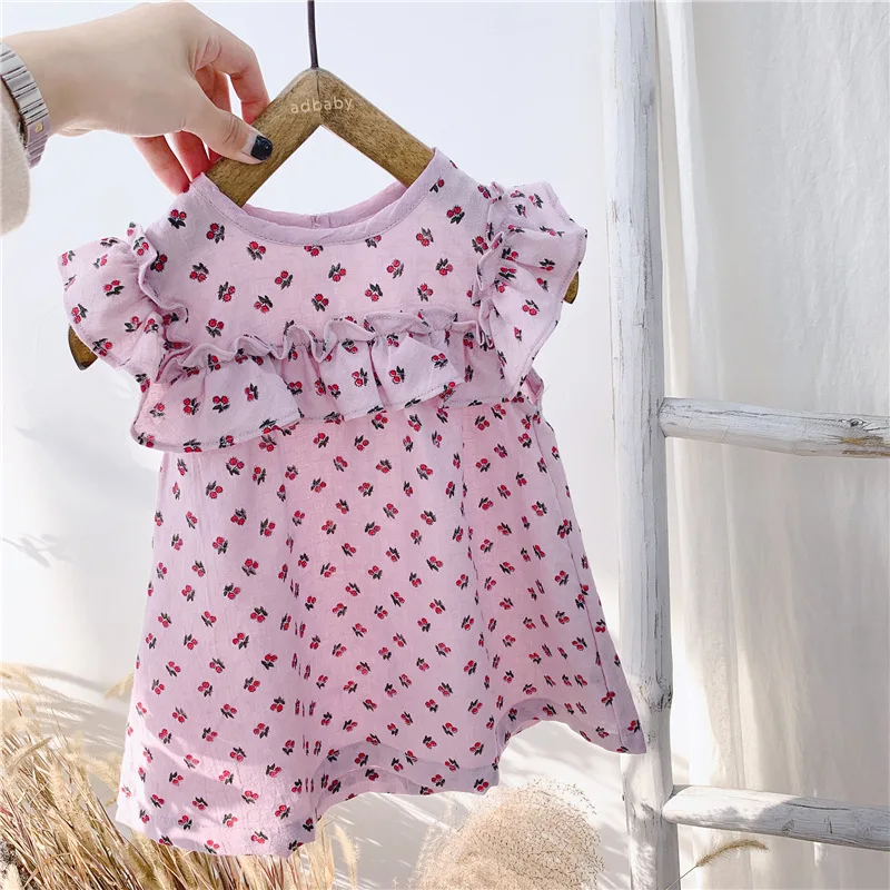 Милое летнее платье для девочек из хлопка с цветочным рисунком и