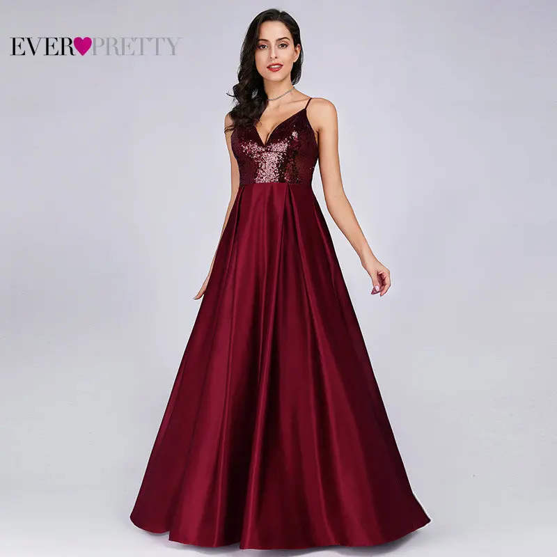 Длинные атласные платья Ever Pretty красное вечернее платье с V образным вырезом