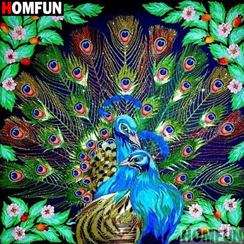 Алмазная 5D Вышивка HOMFUN Павлин картина сделай сам из квадратных/круглых страз