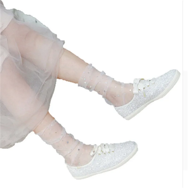 Женские блестящие длинные носки прозрачные ультратонкие ажурные с