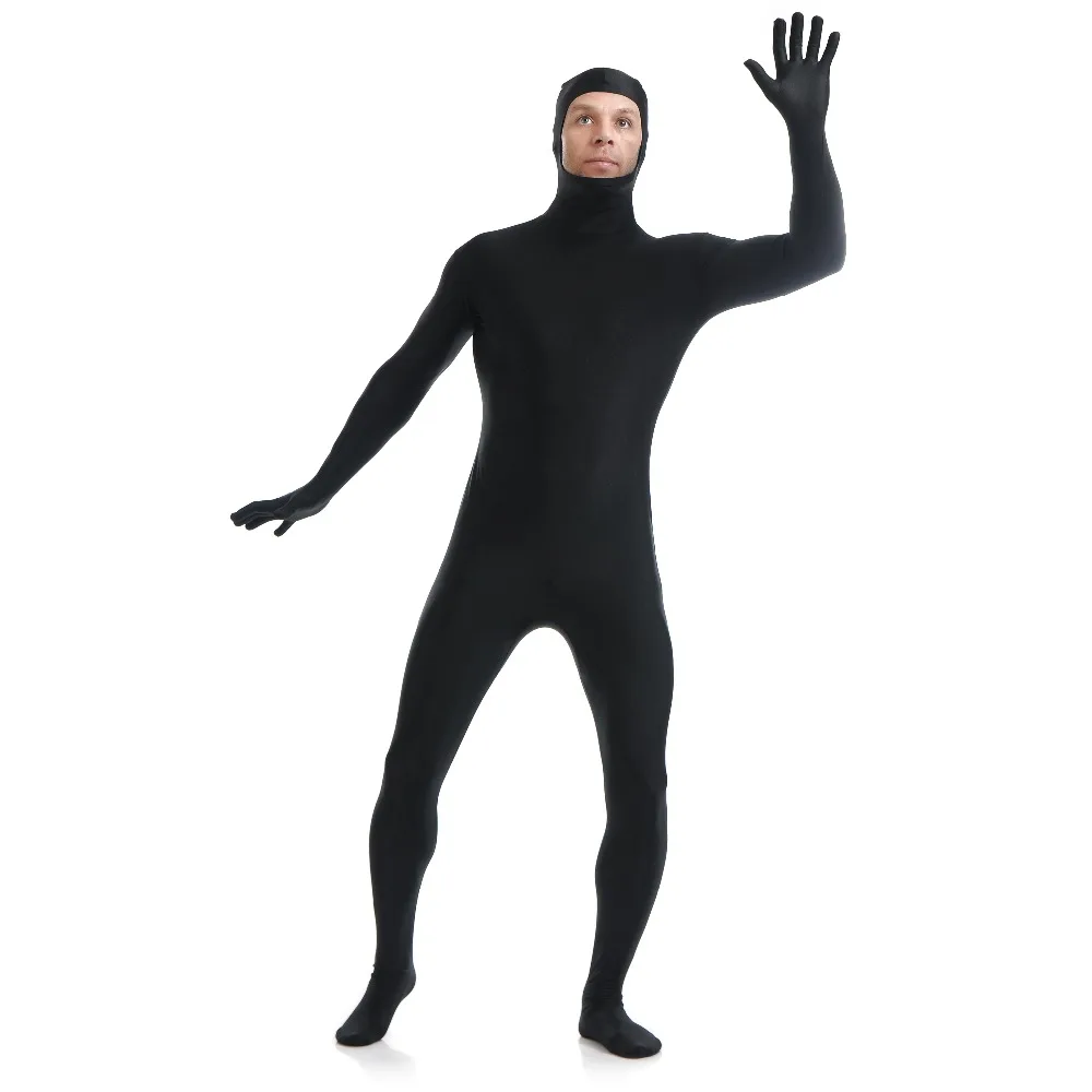 

Adult Lycra Spandex Nylon Face Open Black Zentai Suit Men One Piece Second Skin Tights Full Body Zentai Custom Cosplay Costumes