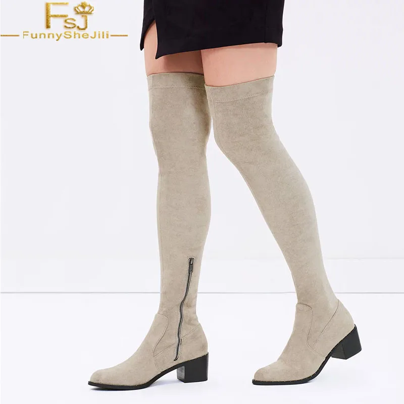 FSJ/женские модные сапоги ручной работы на среднем не сужающемся книзу массивном