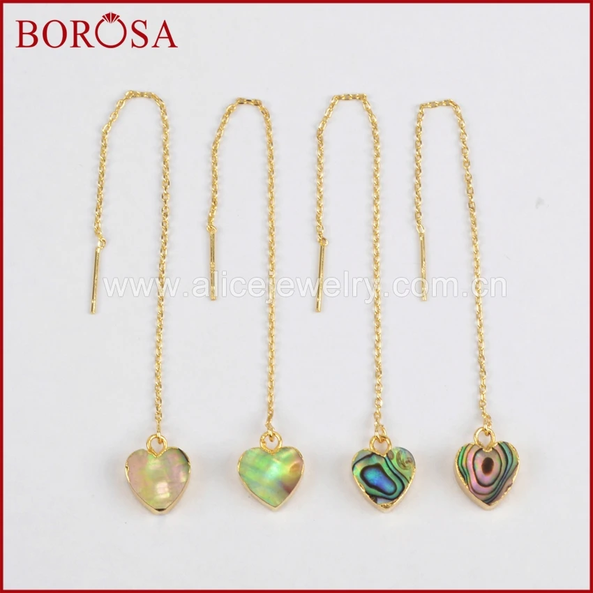 Серьги подвески BOROSA Drusy в форме сердца с морскими ушками золотого цвета ручной