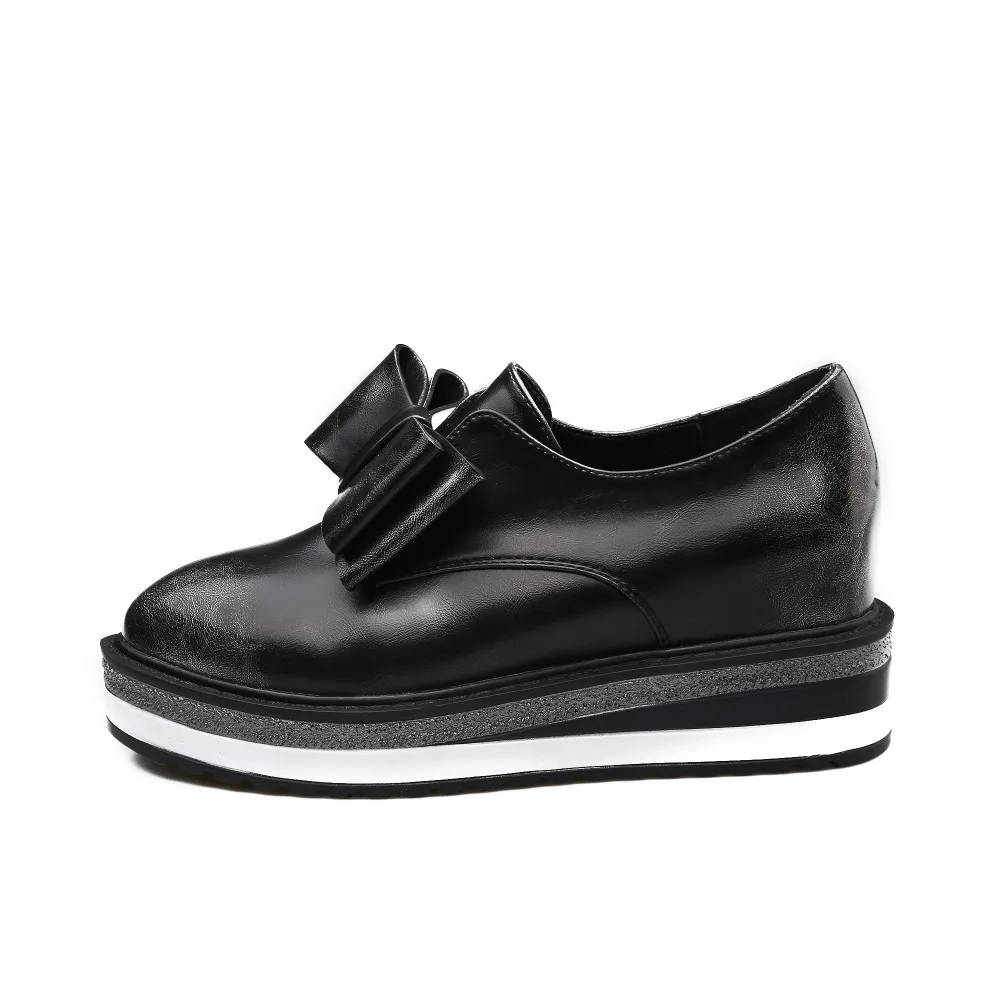 Ame 2017 Женская мода бант бабочкой на танкетке повседневные туфли-лоферы платформы