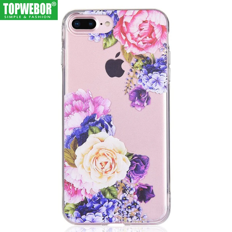 Topwebor с розами мешки Силиконовые 8 плюс крышка для iPhone 7 Plus Чехлы цветочным