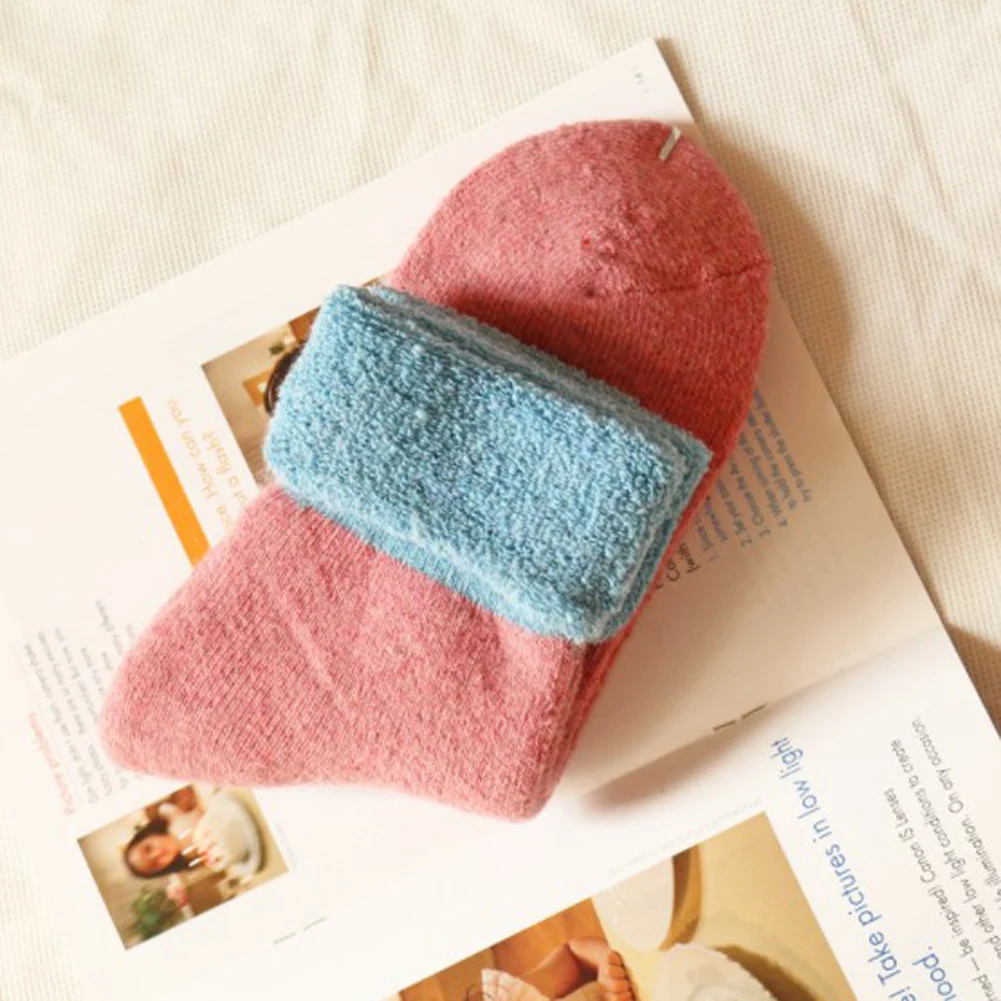 bean red Новые зимние толстые носки из кроличьей мериносовой шерсти женские зимние махровые носки без пятки теплые шерстяные носки в стиле пэчворк - Цвет: bean red