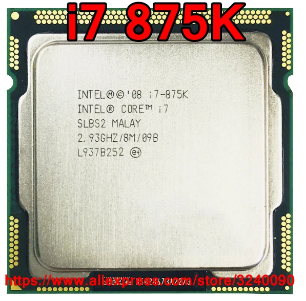 Оригинальный четырехъядерный процессор Intel Core i7 875K 2 93 ГГц LGA1156 8 Мб кэш памяти 95 Вт