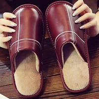 plus size 12 leather slippers women indoor slippers short plush shoes women 2022 fashion home slippers female men shoes unisex