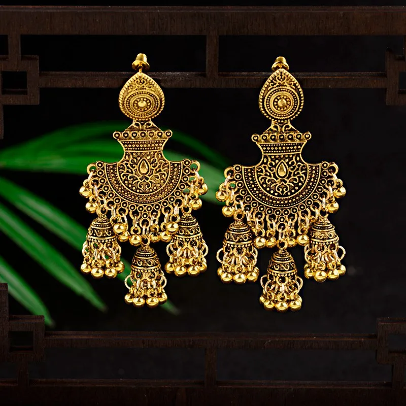 Серьги Jhumka в ретро стиле с египетскими колокольчиками и кисточками модные
